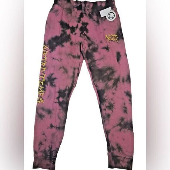 NWT NEFF Men’s Pink Black Tie Dye Weird Times Athletic Sweatpants Joggers Size M - Picture 1 of 15